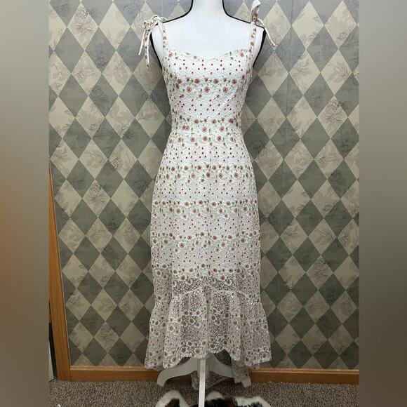 DRESS THE POPULATION Wren Tie Shoulder Midi Dress Floral Lace - Picture 4 of 9